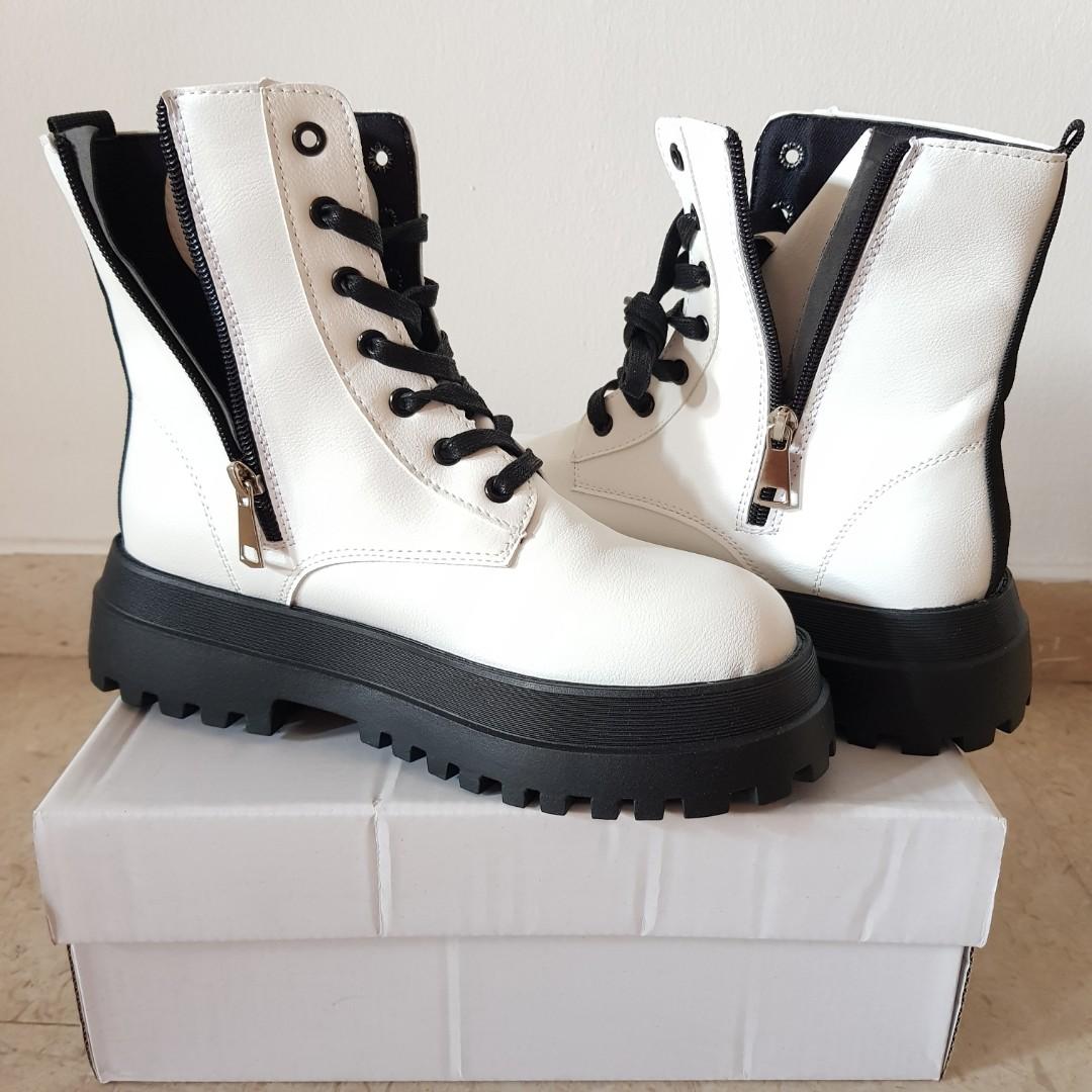 White heeled combat boots cheap
