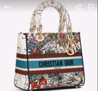 BNIB Medium Lady D-Lite Bag Latte Multicolor Dior Zodiac Embroidery