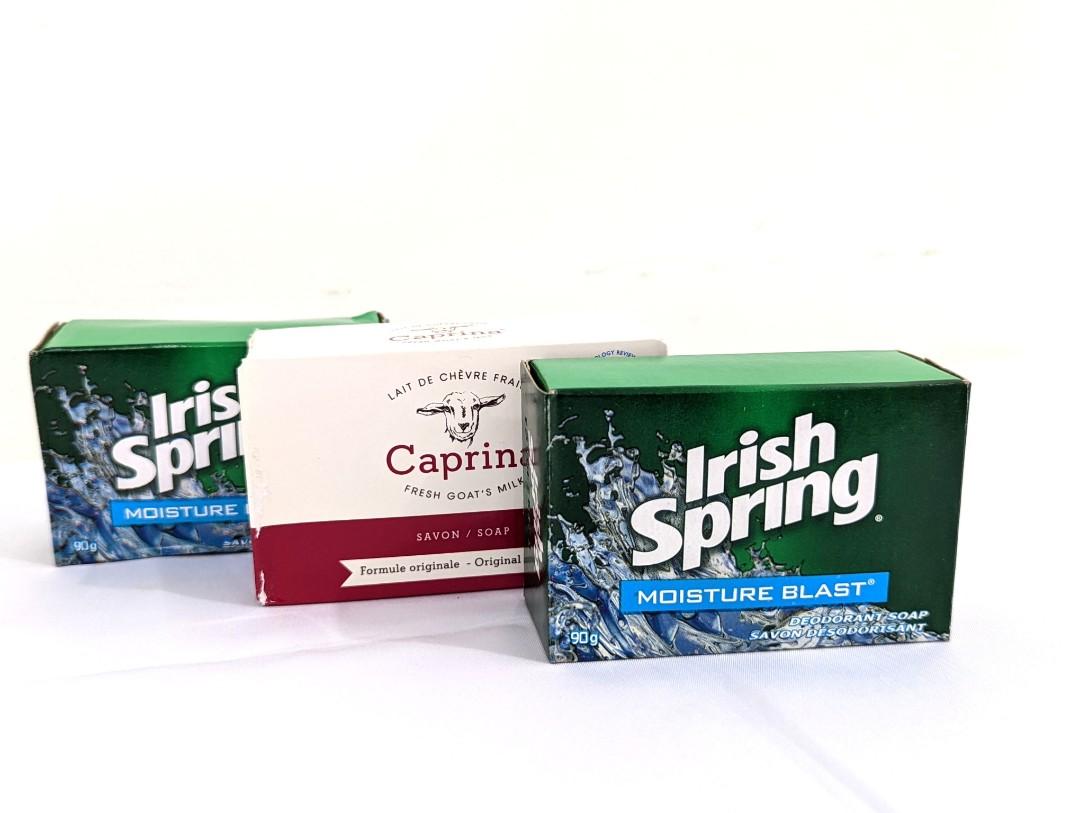 Bundle Sale Irish Spring and Caprina Bar Soap (Category: Bath) located in Makati City. Submitted by tiasetcetera (Listing ID 1150414357, Image 2). Description: ❕Imported from Canada🇨🇦❕ ▫️Irish Spring Mositure Blast Bar - 2 PCs ▫️Caprina Fresh Goat's Milk Bar Soap - 1 pc.