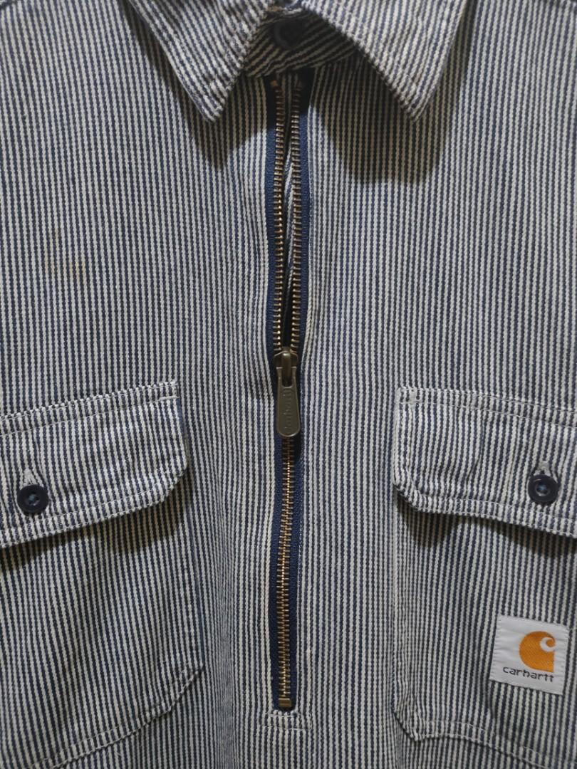 Carhartt men's hickory stripe shirt denim quarter zip cheap