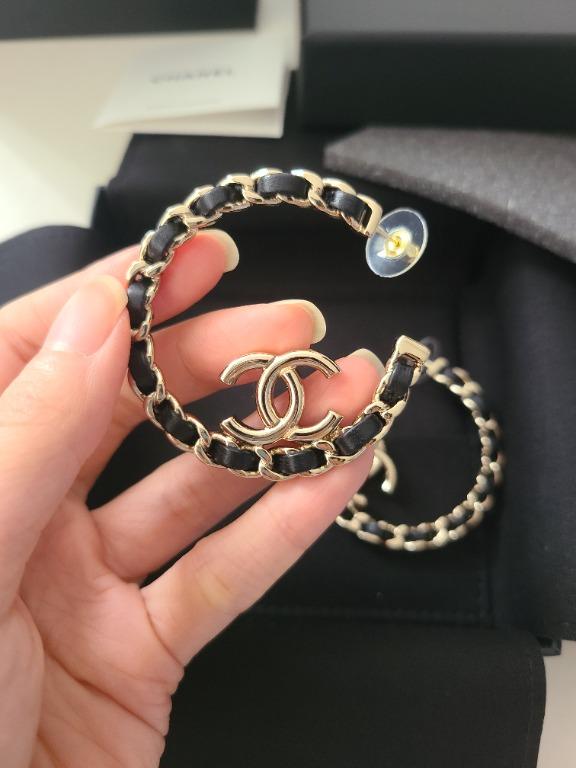 Chanel leather hoop shop earrings
