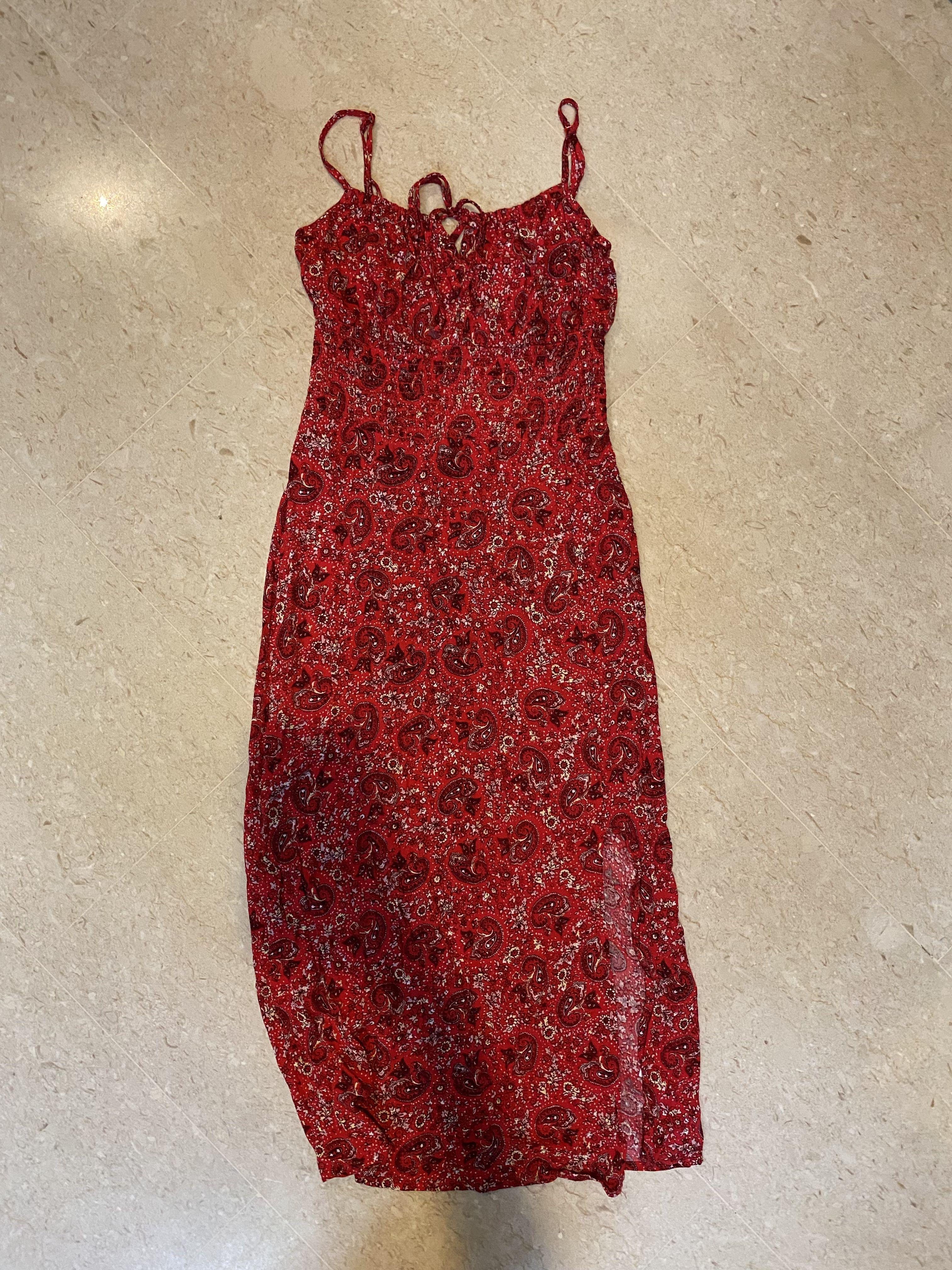 cotton on red paisley maxi dress