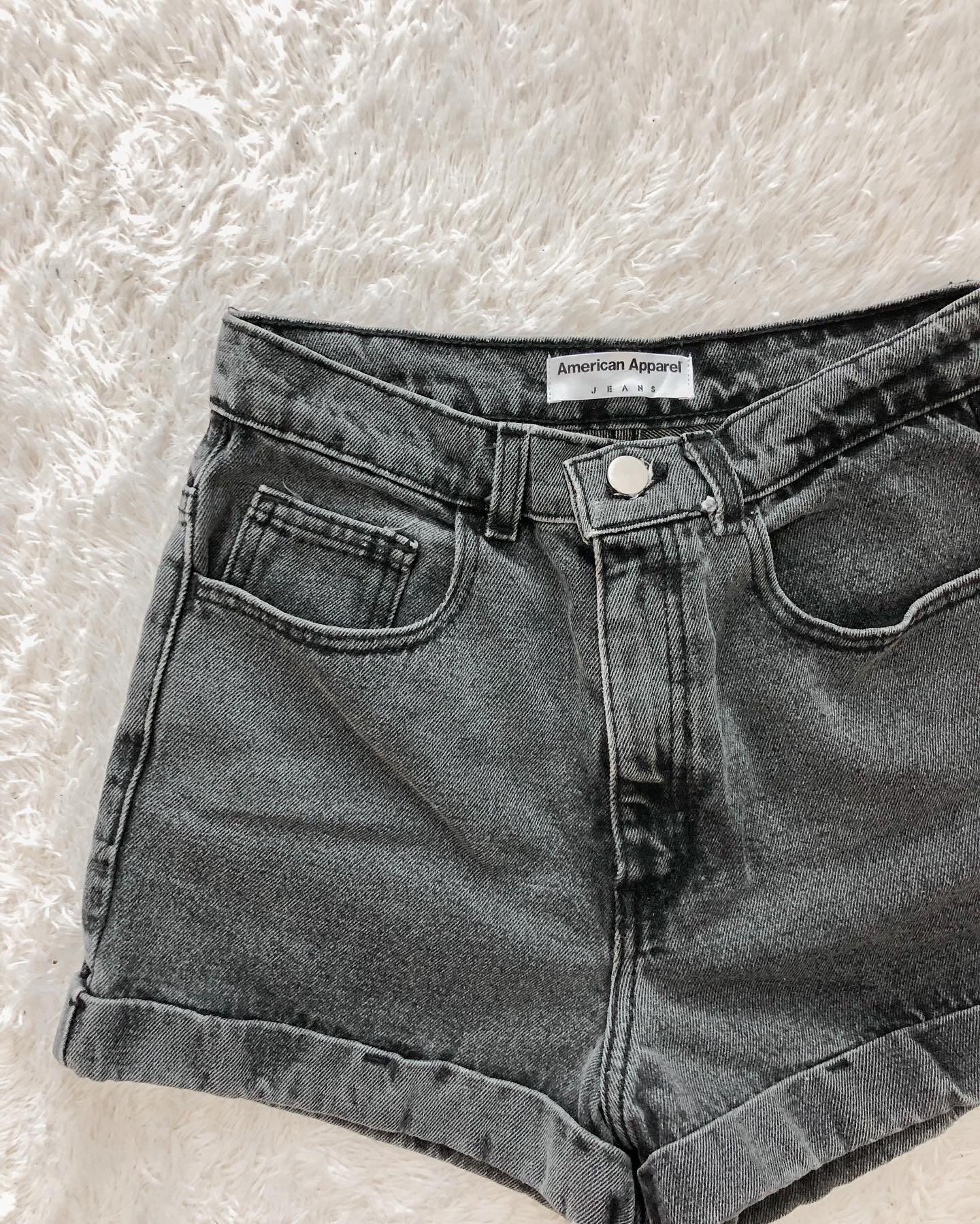 Dark Grey Denim Shorts, Fesyen Wanita 
