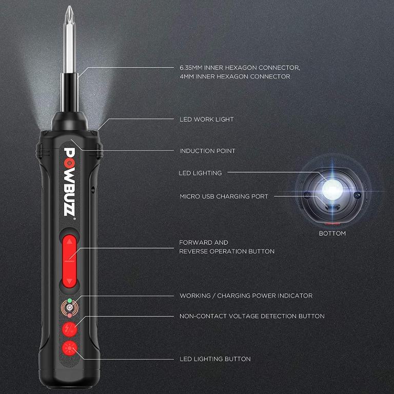 Electric Screwdrivers Kit, POWBUZZ Cordless Rechargeable 5V Power