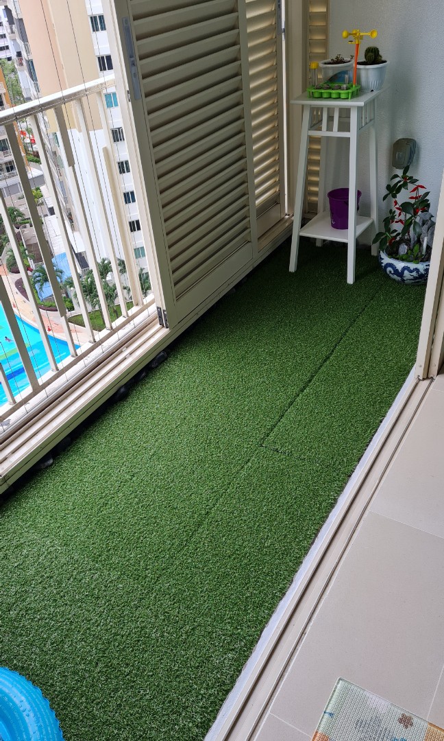 Fake Grass tiles for balcony (24 pieces), Furniture & Home Living