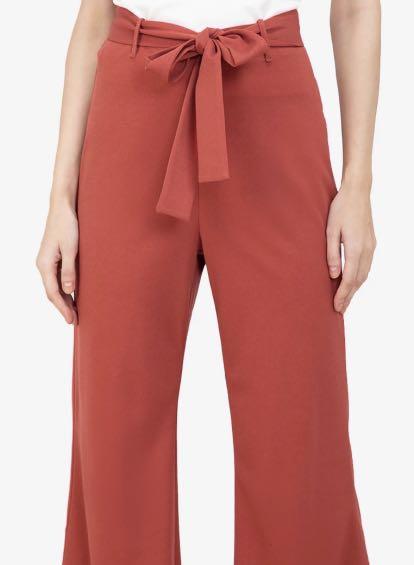 Flare pants w/ self tie belt, Fesyen 