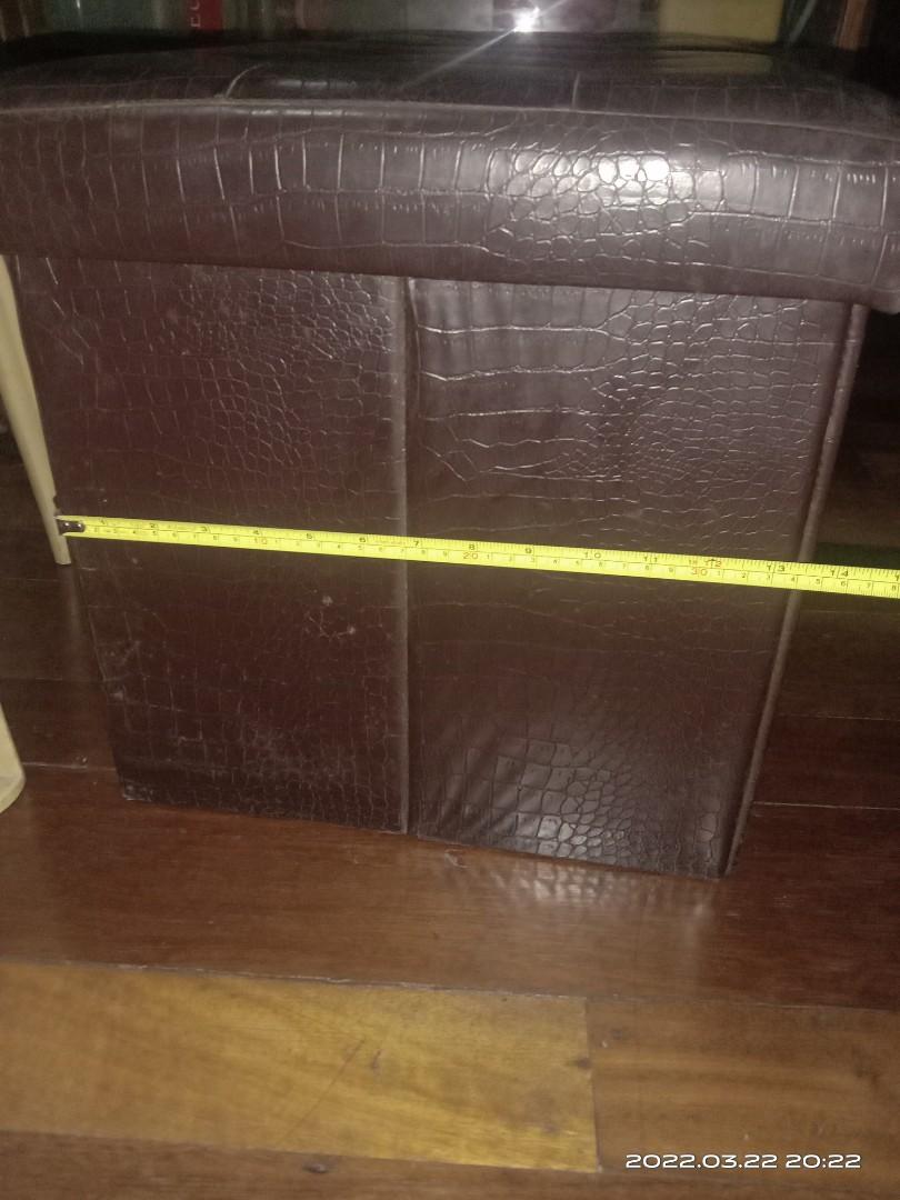 Foldable Stool Storage (Category: Chairs) located in Rizal. Submitted by ZhangYisha (Listing ID 1150556179, Image 2). Description: 2 pieces foldable maroon stool storage. That you may put things like throw pillows, beddings, blanket or just anything. Just beware that this kind of chair should be supported at the bottom if you are planning to carry this with something heavy inside..
