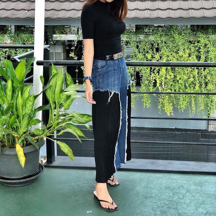Jeans mix pleated pants cullote 