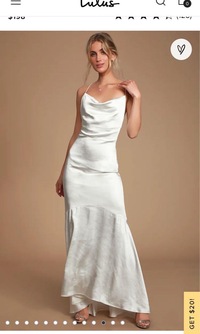White silk cowl cheap neck dress