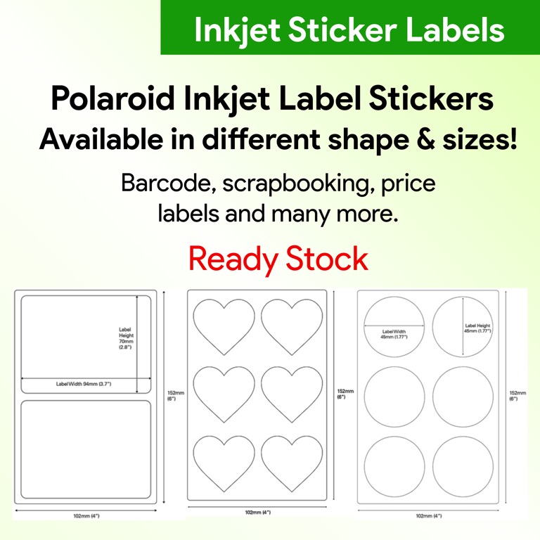 Polaroid Inkjet Label Stickers - Rectangle, Round, Star ...