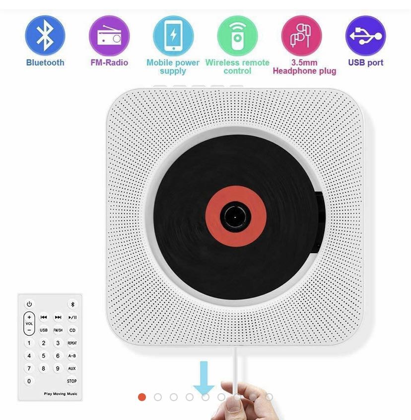 Portable CD Player Wall Mountable Bluetooth , USB HiFi Speaker & Remote