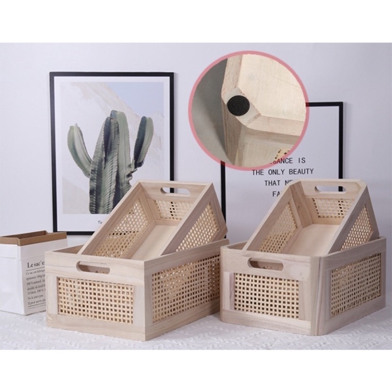 Vintage Rattan Storage Box Organiser, Mordern Storage Crate Box Heavy Duty, Furniture & Home