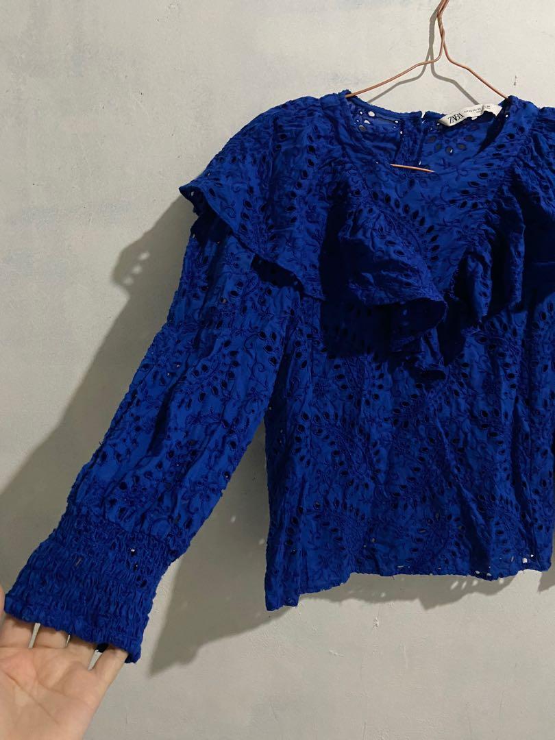 Zara Blue Lace Top / Zara Blouse / lace 