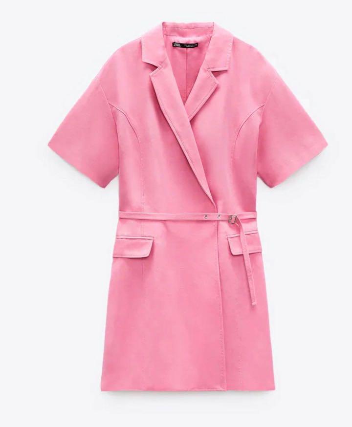 zara linen blazer dress Zara pink linen cotton wrapped belted blazer
