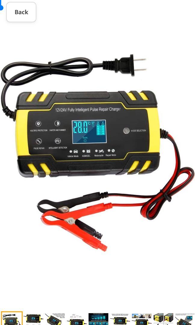 Car Battery Charger 12/24V Touch Screen Pulse Repair LCD Battery Charger EU Plug