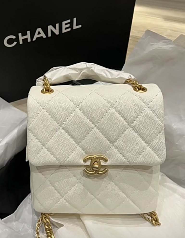 Authentic Chanel 22P Caviar White Melody Chain Backpack (not 22S, mini ...