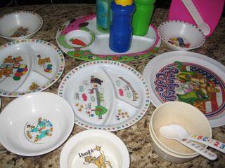 Baby Feeding Plates Bowls Cups and Spoon Lot