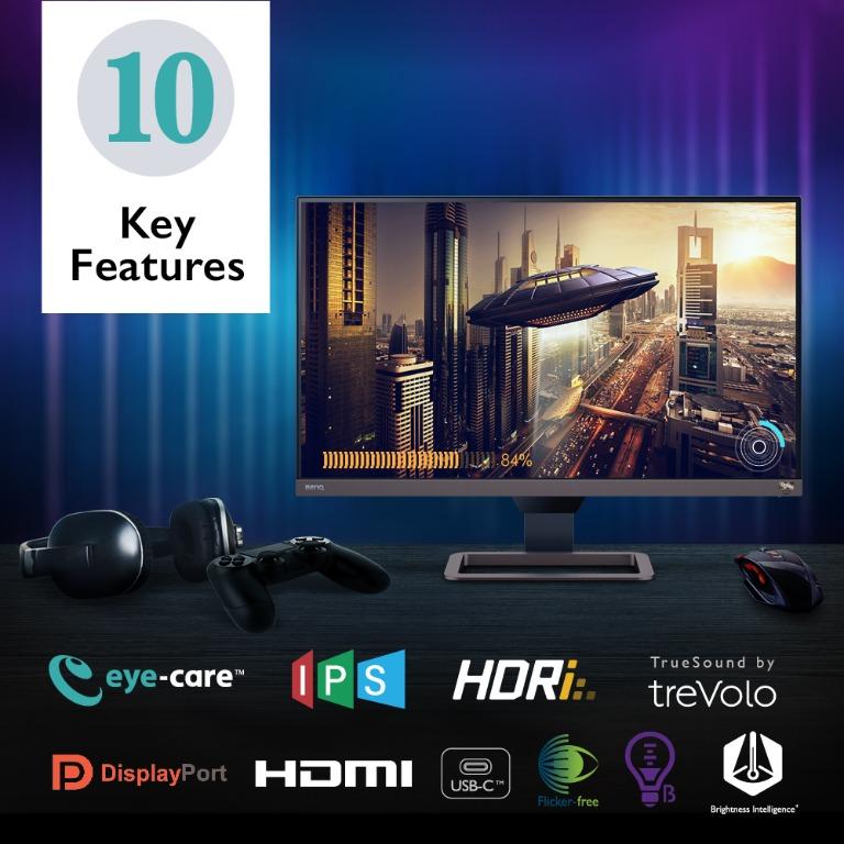 BenQ EW2780U HDRi 27" IPS Care Type-C Free-Sync Video Streaming & Gaming Monitor with Built-In Speakers Best for and Disney+ and PS5 PS4 Pro Xbox Console Gaming, Computers &