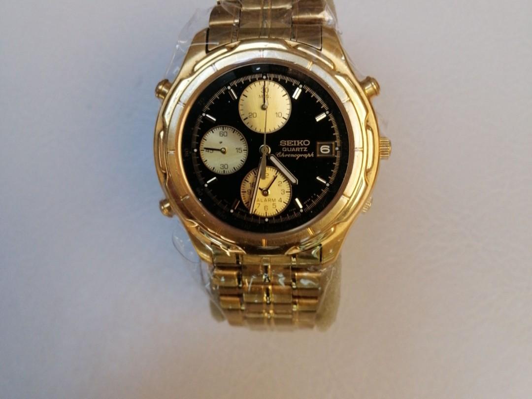 聖誕節大減價）(( 全港唯一） Brand New Vintage Seiko 7T32-6E69 alarm Chronograph ( 3  Gold dials constantly changing hues like a chameleon) （有代客換電和改帶服務） (歡迎消費券）,  名牌, 手錶- Carousell