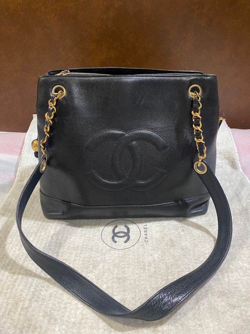 Chanel Vintage Black Caviar Leather Tote Bag, Luxury, Bags & Wallets on  Carousell
