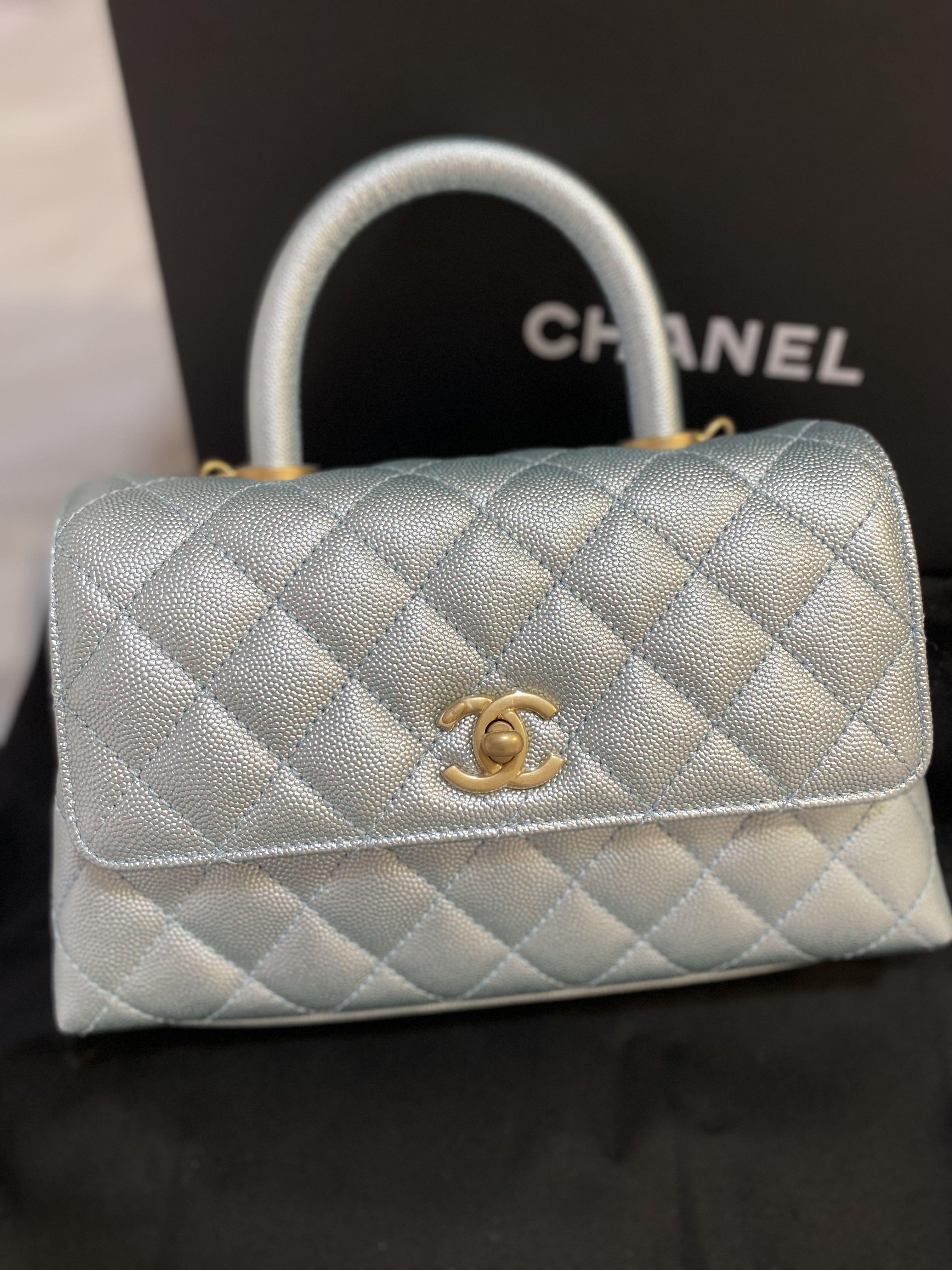 Coco handle Chanel pearly aqua blue small, Women's Fashion, Bags & Wallets,  Shoulder Bags on Carousell