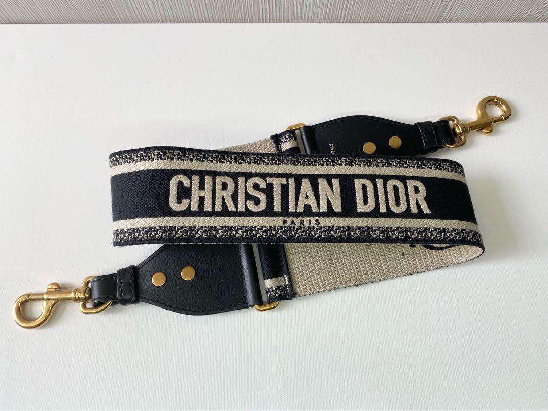 Dior - Adjustable Shoulder Strap with Ring Black 'Christian Dior Paris' Embroidery - Women