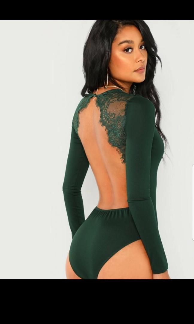 Emerald green lace bodysuit new arrivals