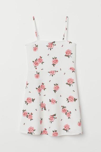 H\u0026M White Roses Short/Mini Dress 