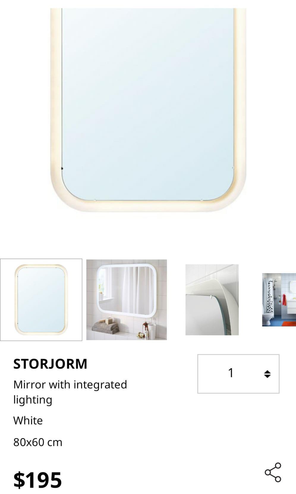 IKEA STORJORM MIRROR WITH LIGHT, Furniture & Home Living, Home Decor