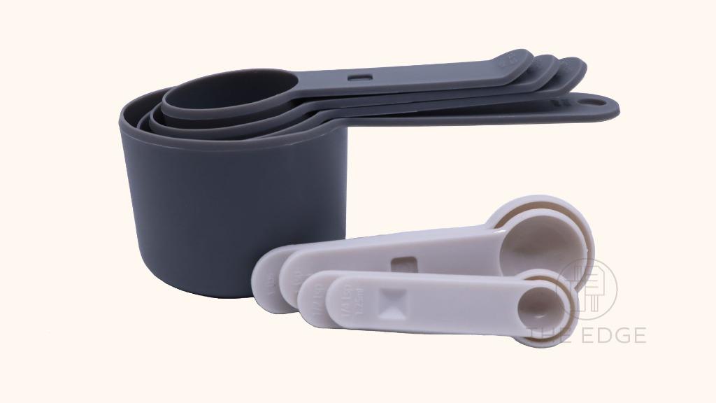 Measuring Cup and Spoon - 8 pcs - Yangli (Category: Bakeware) located in Pasig City. Submitted by kitchenstarincorporated (Listing ID 1150670474, Image 2). Description: Color: Blue, Gray Features: 1. Durable plastic with soft-touch handle grips. 2. Easy to read measure markings Contents: 4 Measuring Cup 60 ml - 1/4 cup 80 ml - 1/3 cup 125 ml - 1/2 cup 250 ml - 1 cup 4 Measuring Spoon 1.25 ml - 1/4 tsp 2.5 ml - 1/2 tsp 5 ml - 1 tsp. 15 ml - 1 tbsp