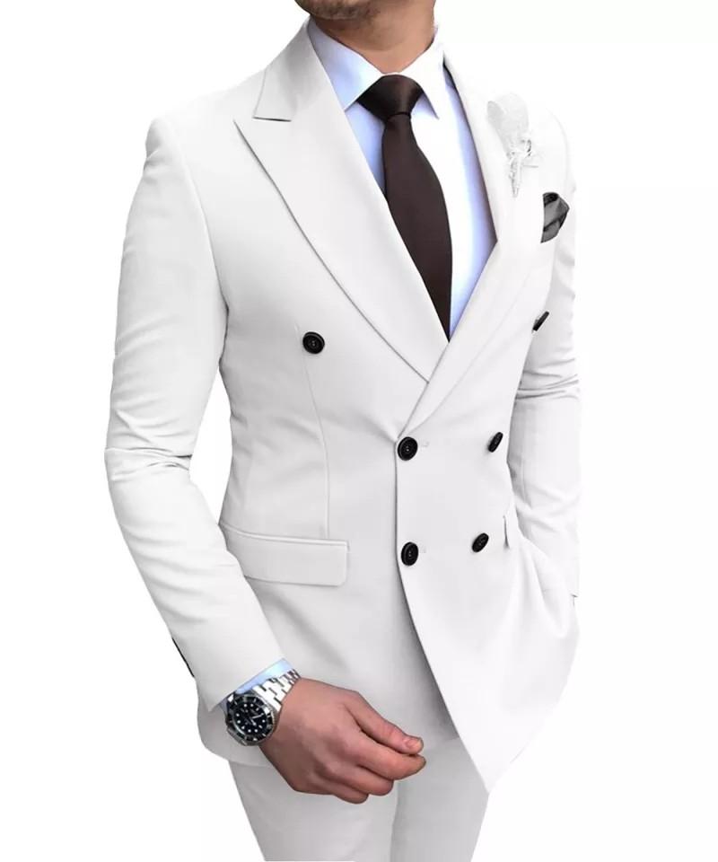 Men suit 2pc double Breasted suit beige kaki white light blue