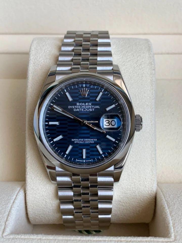 rolex bright blue fluted motif