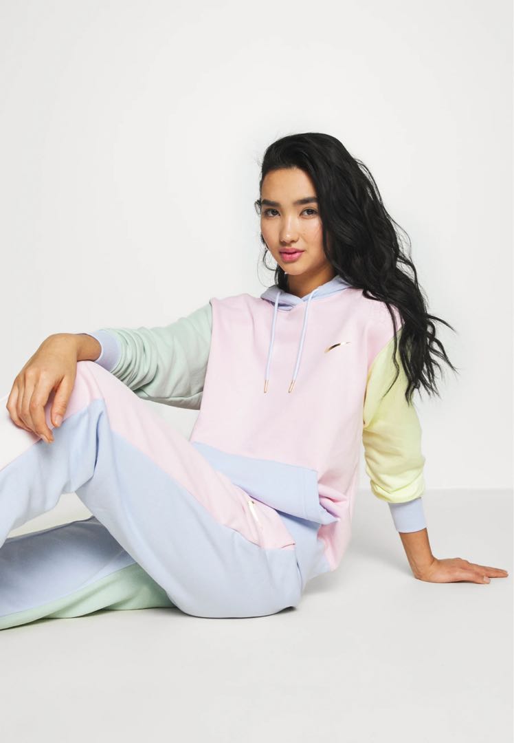 Nike mini metallic swoosh pastel colour block hoodie clearance