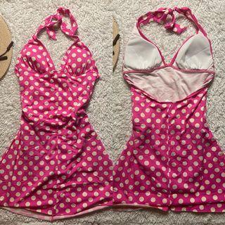 Pink Polka Swimwear Dress One Piece
