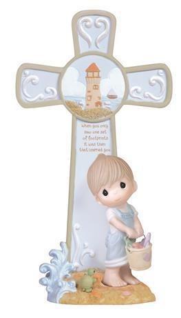 SALE! Precious Moments Gift of Love Collection 2011 "Footprints in the Sand" Boy Cross with Easel Stand Figurine