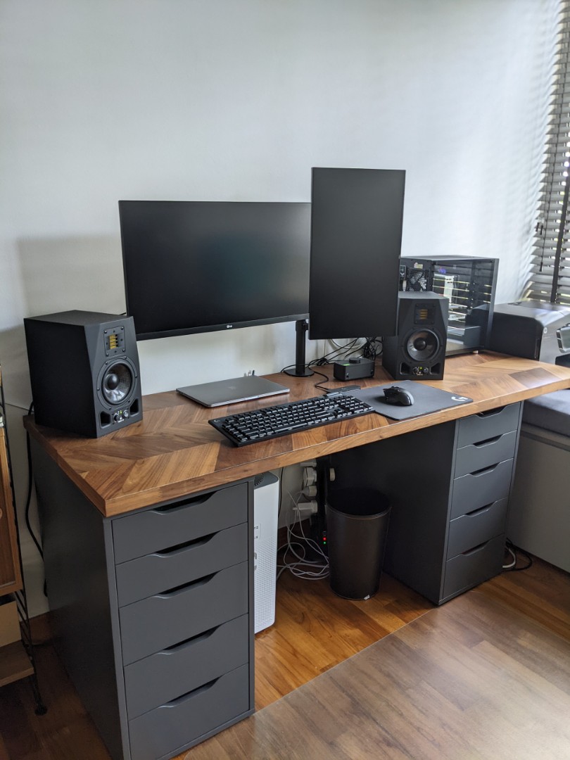 Preloved Ikea computer desk set up. ( Table + drawers), Furniture ...