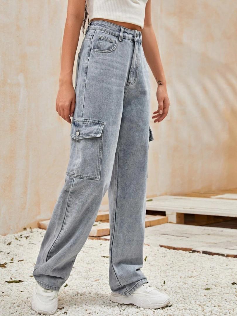 High Waisted Flap Pocket Side Baggy 