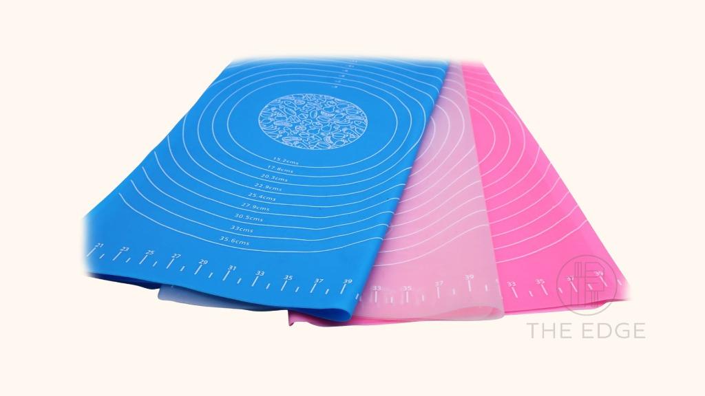 Silicone Baking Mat (18" x 25") (Category: Bakeware) located in Pasig City. Submitted by kitchenstarincorporated (Listing ID 1150701694, Image 1). Description: Silicone Baking Mat Size: 18 x 25" Color: Blue, Pink, Transparent Sold per piece Features: 100% food grade silicone; Stain-proof, BPA free and stick-resistant. Heat resistant silicone material, resists temperatures from -30°F to 470°F. Despite the baking mat being so soft, it is very durab