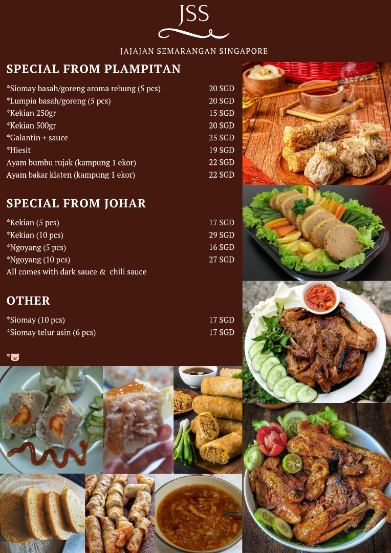 Siomay , lumpia , galantin , kekian , hiesit , ayam bakar klaten , ayam