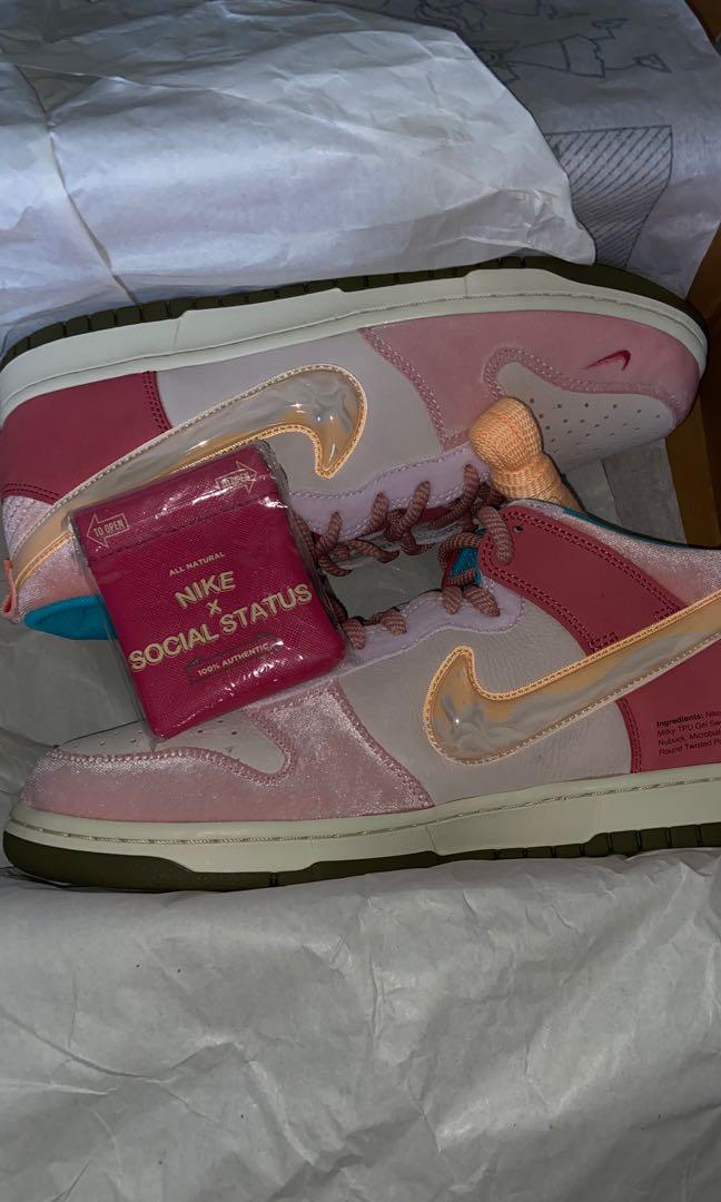 social status strawberry milk dunk, Men's Fashion, Footwear, Sneakers