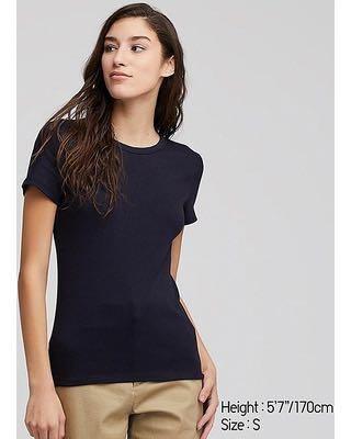 Uniqlo WOMEN Cotton Ribbed Crew Neck 
