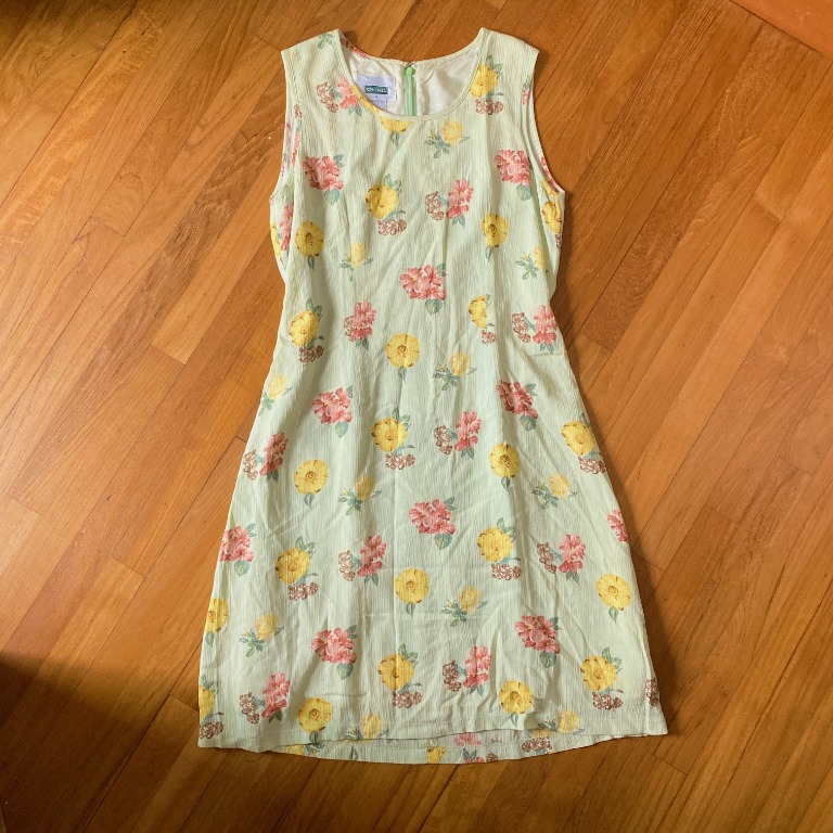 Vintage 90s Cottagecore Pastel Green Floral Dress, Women's Fashion