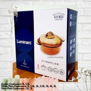Vitro Cookware Luminarc Brand- Warehouse Sale Can be used: Oven, Microwave, Direct to Fire, Freezer, Dishwasher Safe Amber Cookware: 1L, 1.5L
