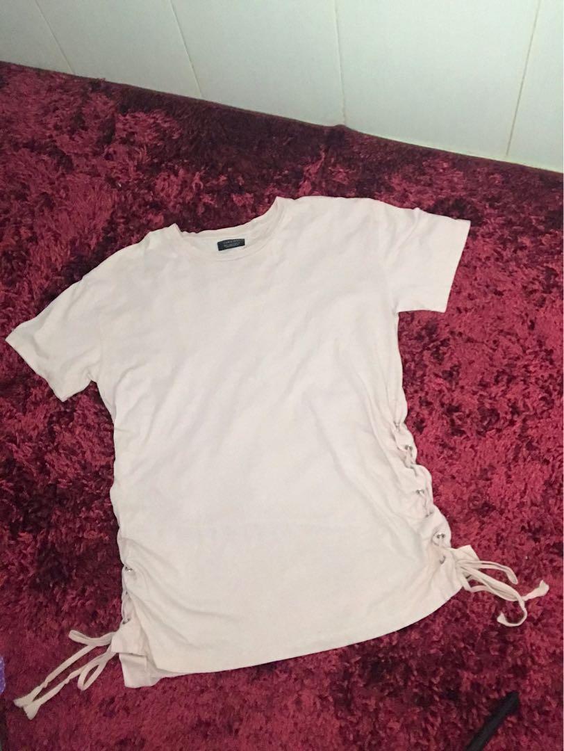 ZARA pink t-shirt, Fesyen Pria, Pakaian 
