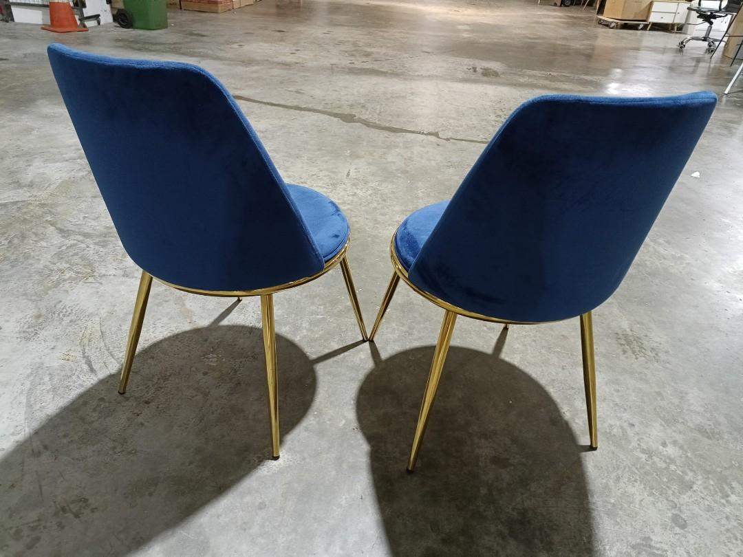 2 x EVIE Modern Dining Chair in VELVET SAPPHIRE BLUE and Gold Frame