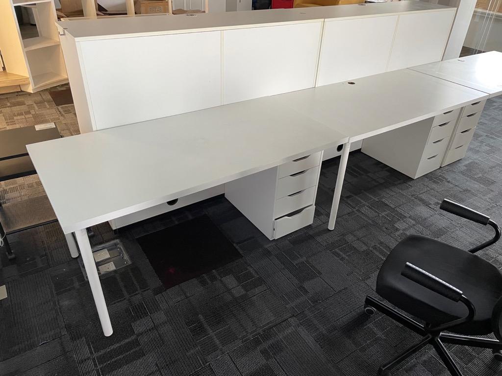 3x IKEA Office Desks + shelving unit, Furniture & Home Living