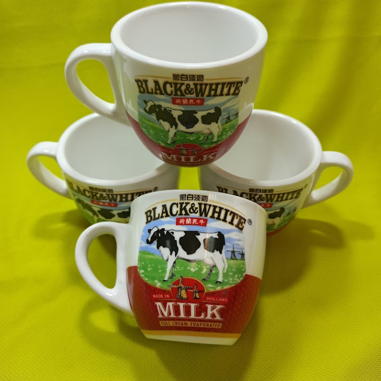 4pcs Tea Cups Black & White Cow Milk Tea Shop Hong Kong Iconic Souvenir