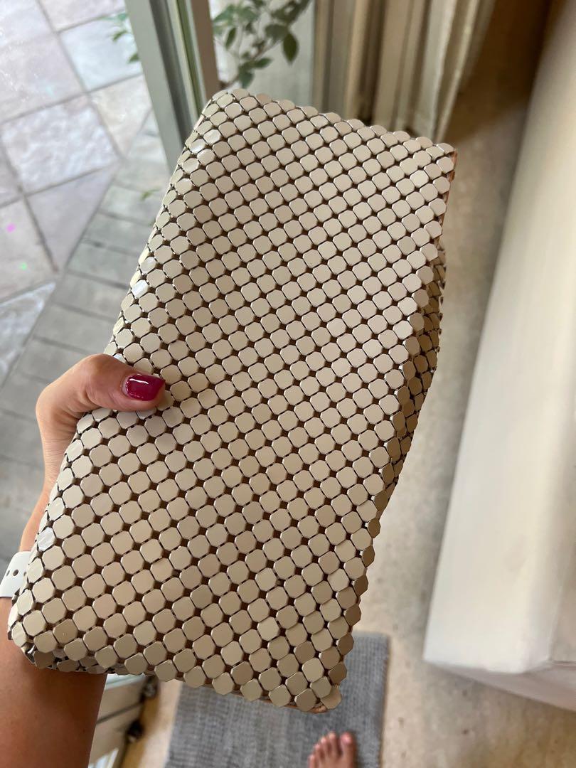 Beautiful cream coloured Kookai clutch in shiny metal mesh