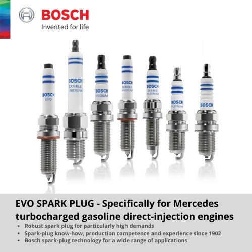 BOSCH EVO Spark Plugs for Mercedes A, B, C, CLA, GLA, GLC (set of 4 pcs