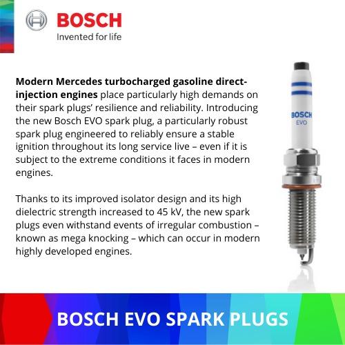 BOSCH EVO Spark Plugs for Mercedes A, B, C, CLA, GLA, GLC (set of 4 pcs